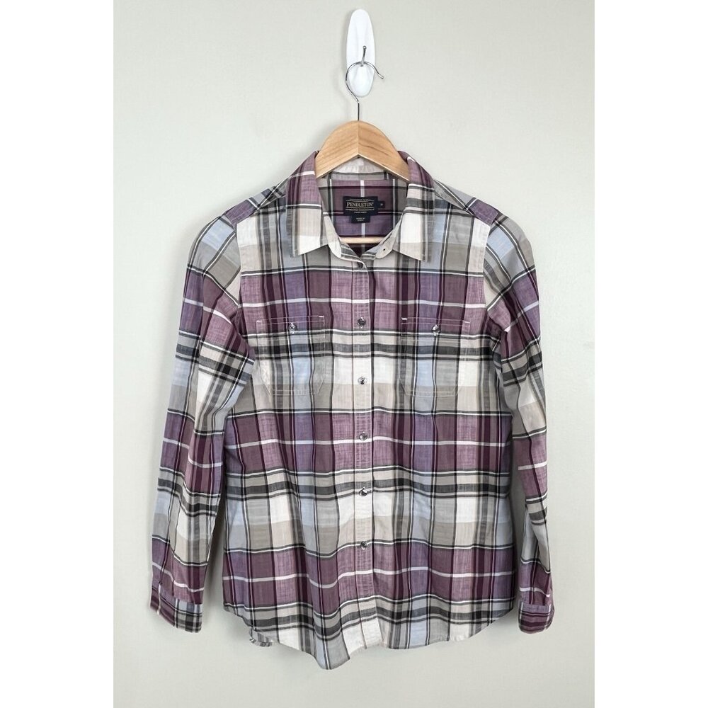 Pendleton‎ Women’s Button Up Plaid Shirt Sz S Purple Gray